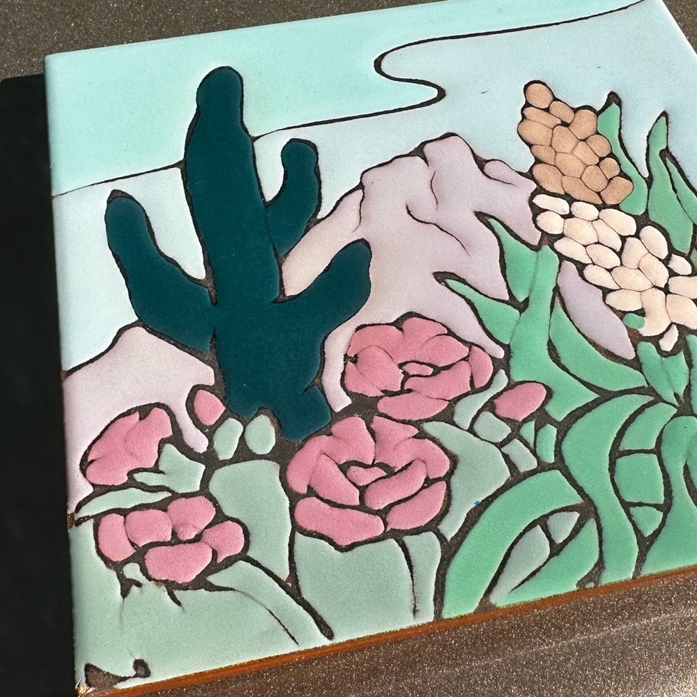 Southwestern Desert Flora Wall Art Tile - Pastel Mag Mor Art Trivet Coaster